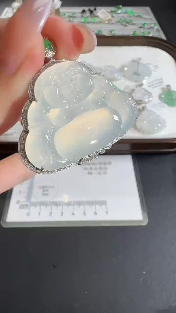 吊坠(不含链)18K金镶嵌翡翠【源头工厂】钻石镶嵌