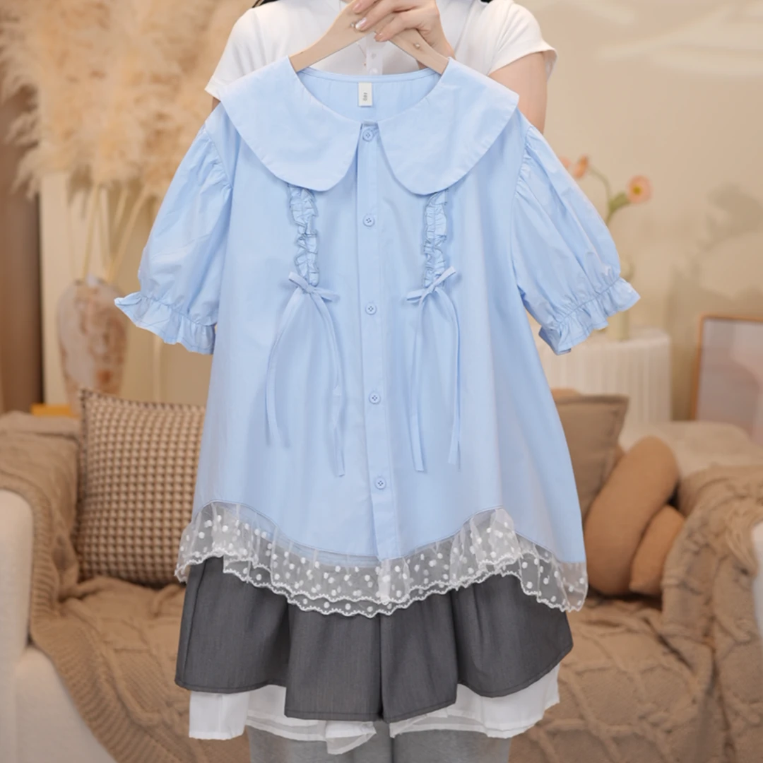 女大童夏季套装青少年初高中生学院风衬衫假两件裙短裤两件套洋气