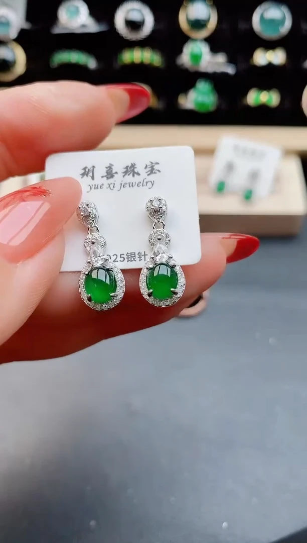 【闪购商品】翡翠耳饰银S925镶嵌12121