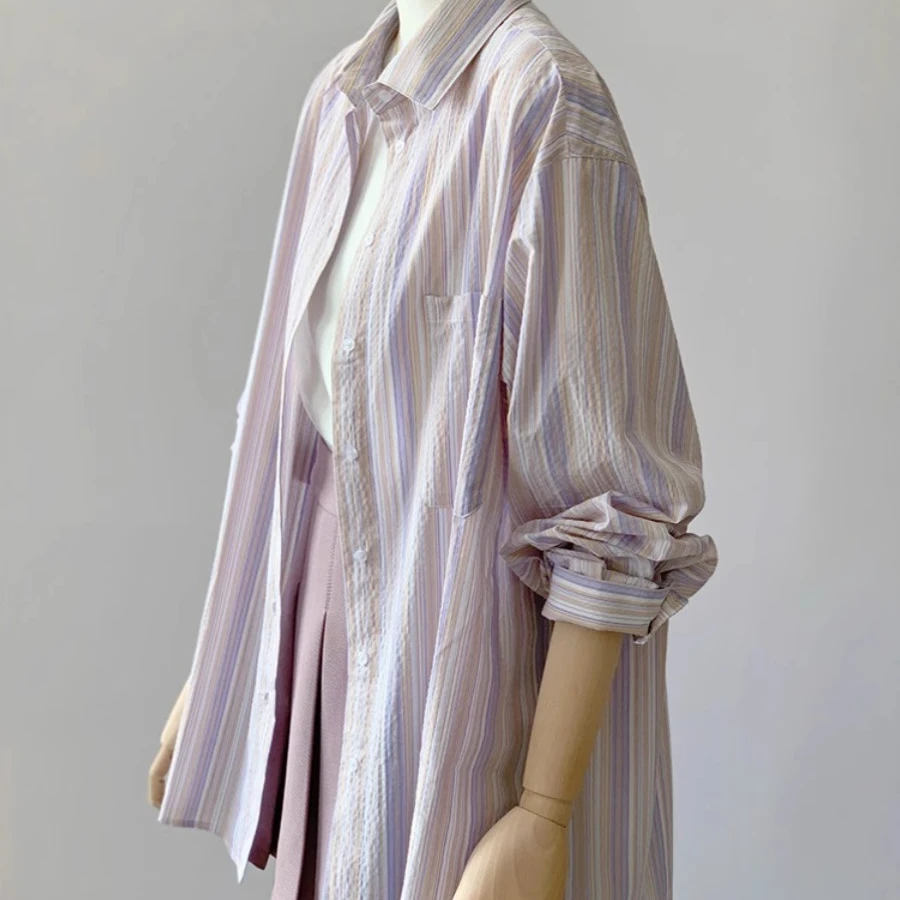 【杭州四季青好货】条纹衬衫春夏新款休闲韩版外套薄款衬衣时尚上衣