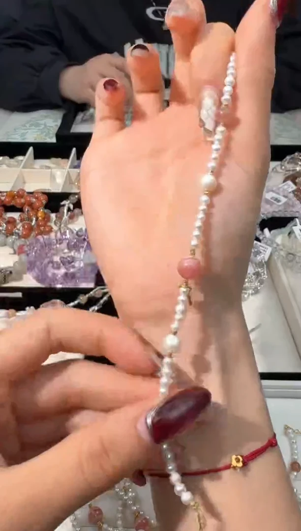 【闪购商品】淡水珍珠手绳银S925镶嵌Y039珍珠红纹单珠款