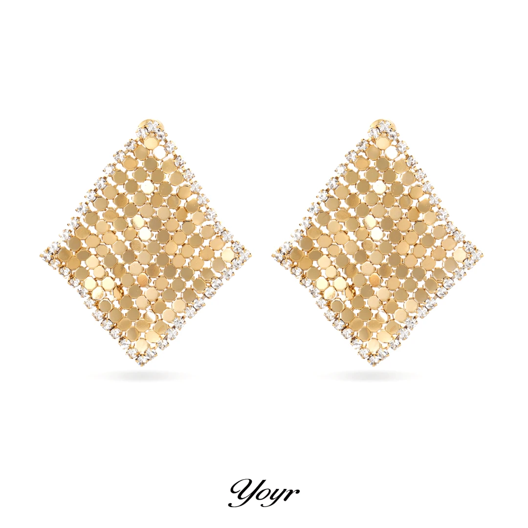 YOYR 黄铜耳饰 爆闪鳞片耳环魔毯闪亮夸张轻奢高级感镶钻精致耳环