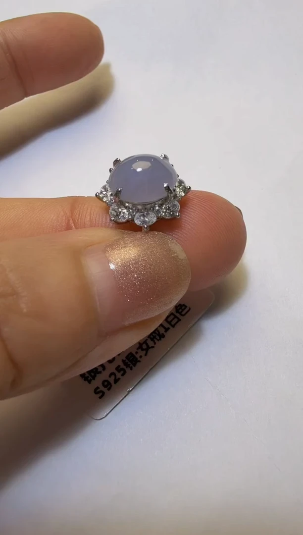 银S925镶嵌戒指翡翠925银镶缅甸A货翡翠戒指