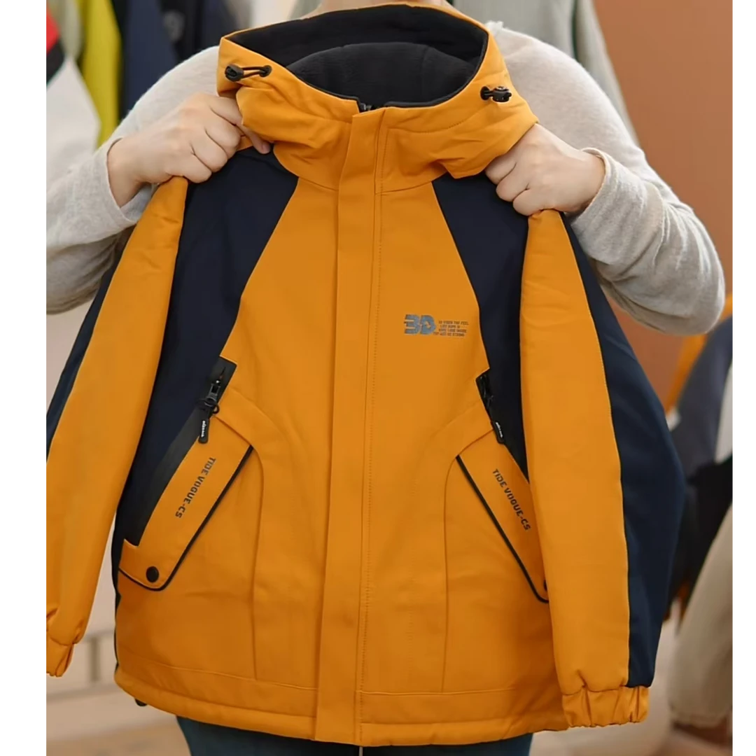 童装儿童加绒冲锋童装秋冬季新款男女童中大童洋气宽松工装外套潮