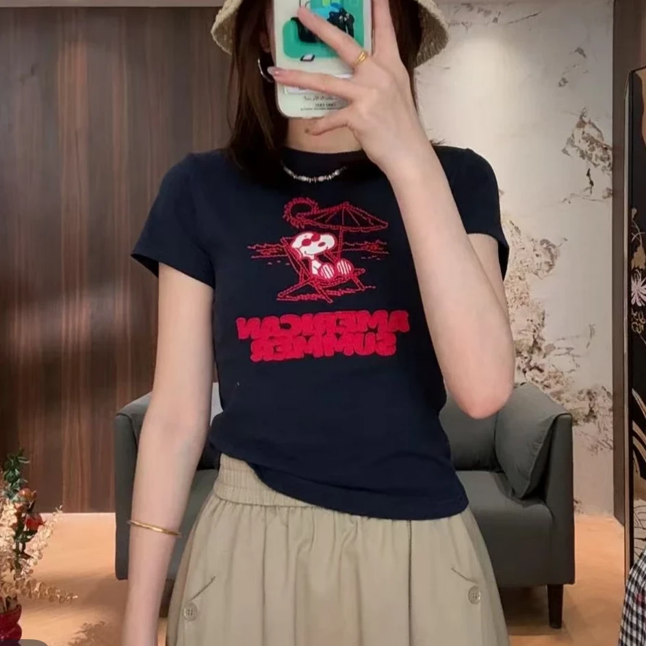 设计感洋气重工植绒短袖T恤女2025夏季新款百搭时尚休闲减龄上衣