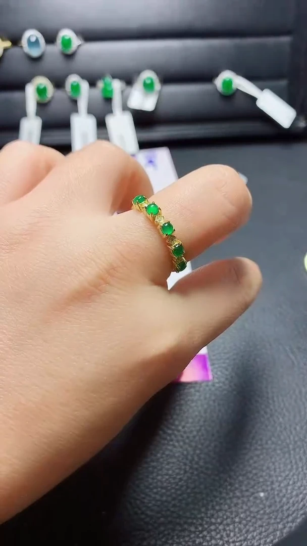 银S925镶嵌戒指翡翠天然翡翠A货s925银镶