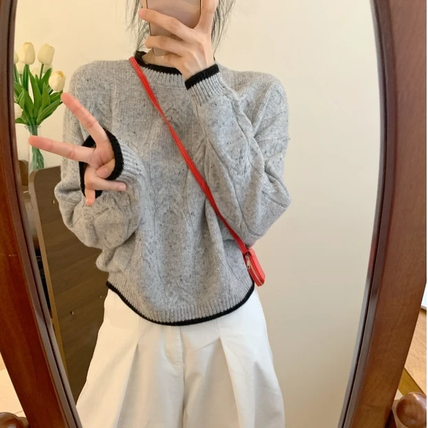 ANJIA. 新年福利羊毛点子纱气质韩系百搭毛衫