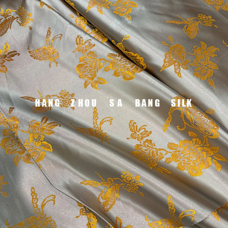 75厘米宽【蝶戏莲间】新中式高密提花织锦缎布料面料蝴蝶马甲上衣