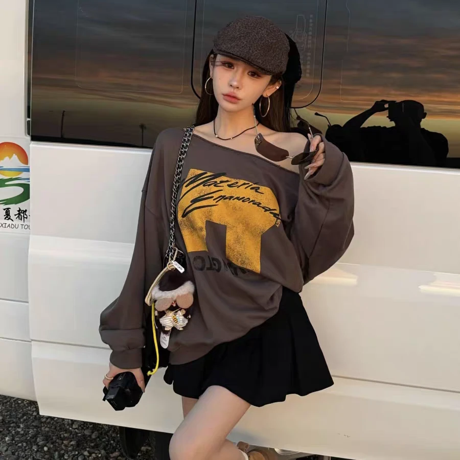 【现货】泡菜订制灰色字母卫衣上衣女秋季新款短裙子时尚套装两件套
