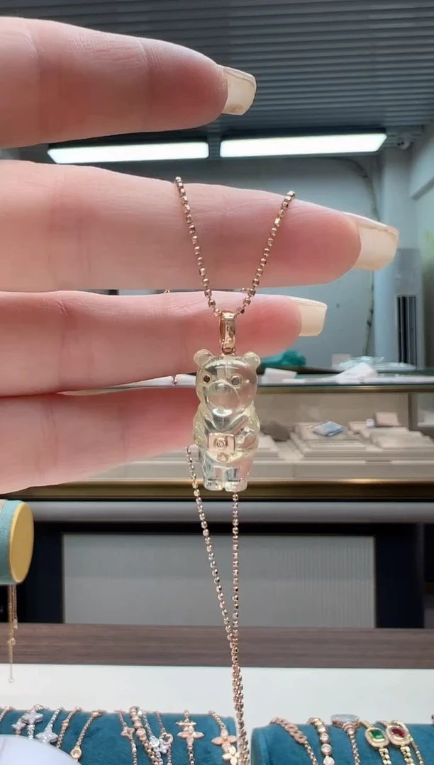 【闪购商品】黄晶吊坠(不含链)18K金镶嵌黄晶小熊吊坠浅色