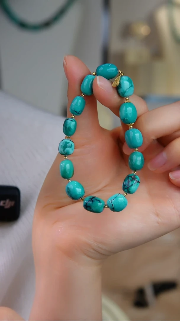 18K金镶嵌绿松石手串1