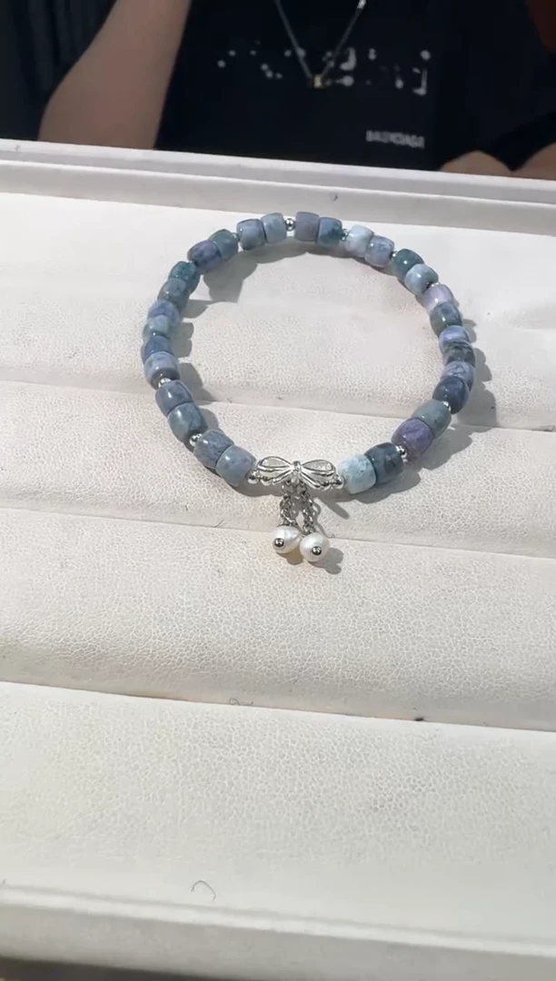 【闪购商品】针钠钙石手链银S925镶嵌紫罗兰色海纹桶珠款