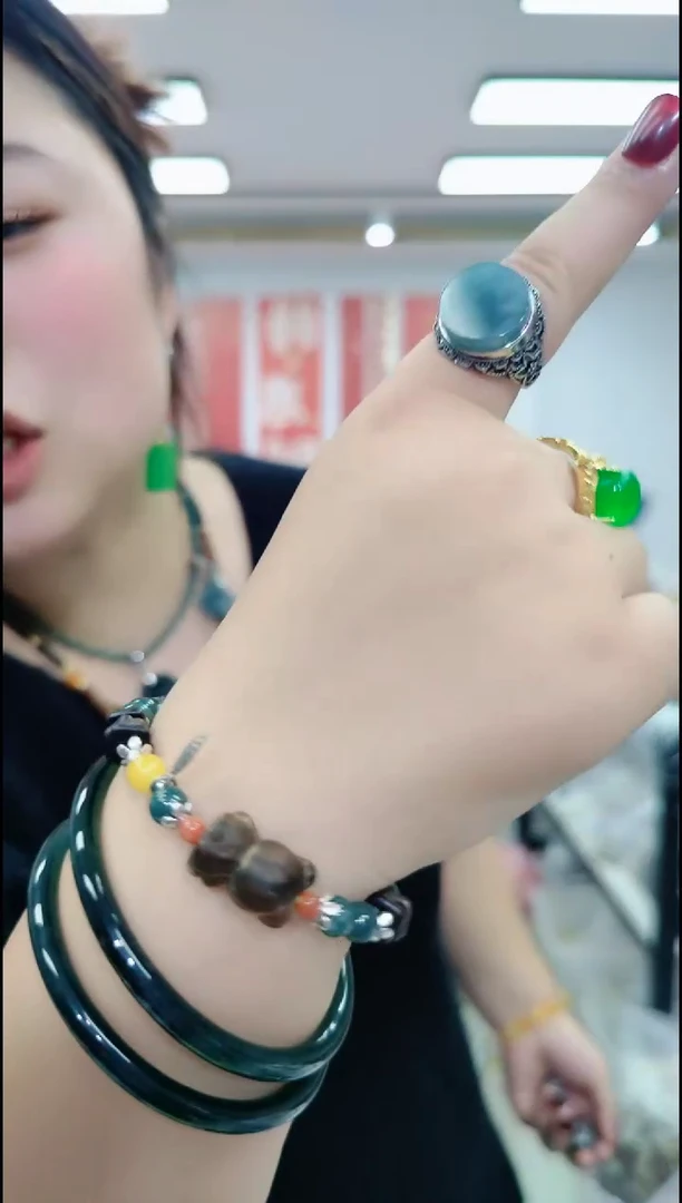 【闪购商品】翡翠戒指未镶嵌2575 蓝色圆牌戒指