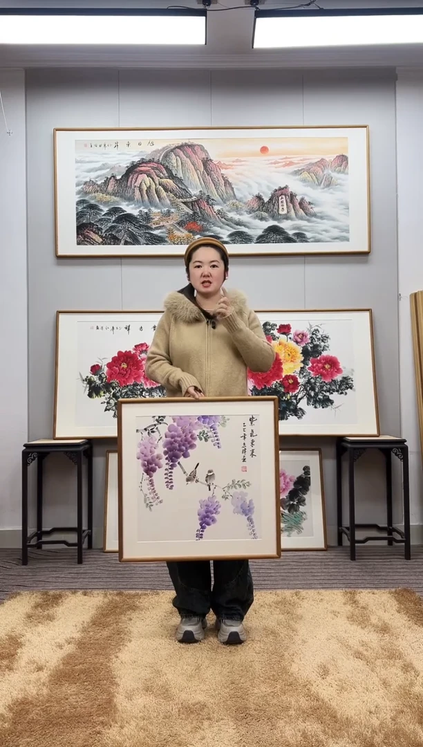 国画手绘紫藤62*62尺寸