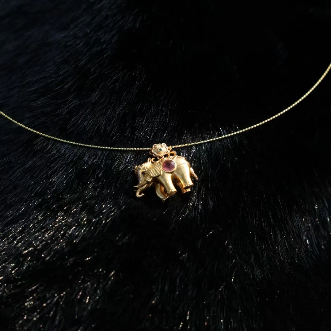 吊坠925银 国风苏工福生六记原创925银镀金小象（ 含项圈）