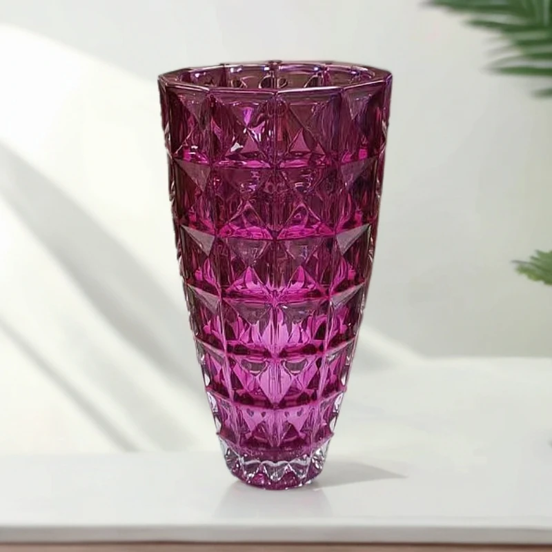 【高24.5cm】紫色花瓶菱形花瓶加厚居家摆件桌面摆件花瓶花器