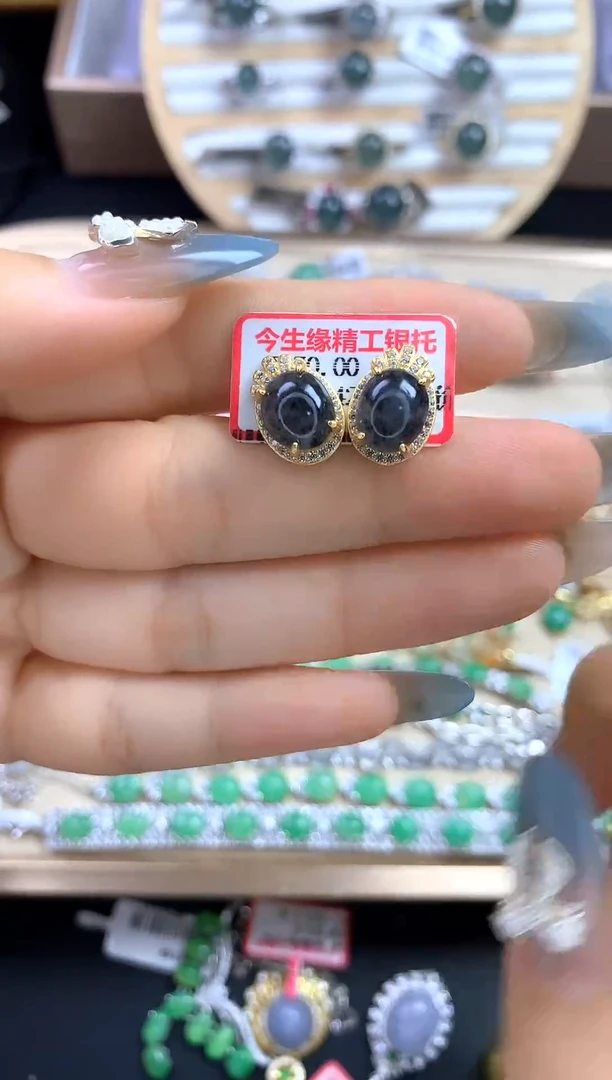 翡翠戒指银S925镶嵌翡翠 蛋面 银S925镶嵌
