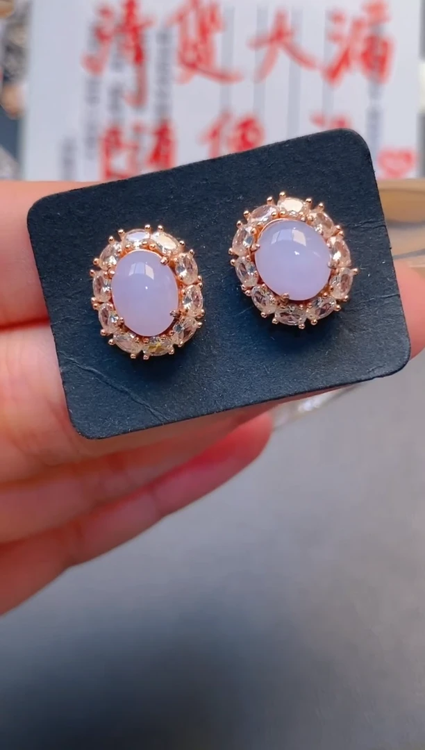 【闪购商品】翡翠耳饰银S925镶嵌天然A货翡翠1