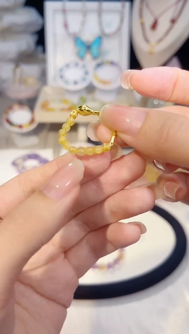 未镶嵌手串水晶金发晶戒指