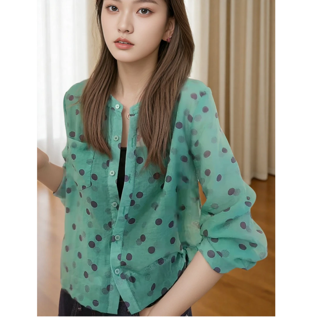 洋气时尚设计感波点小衫2025夏季新款慵懒减龄显白显瘦长袖衬衫