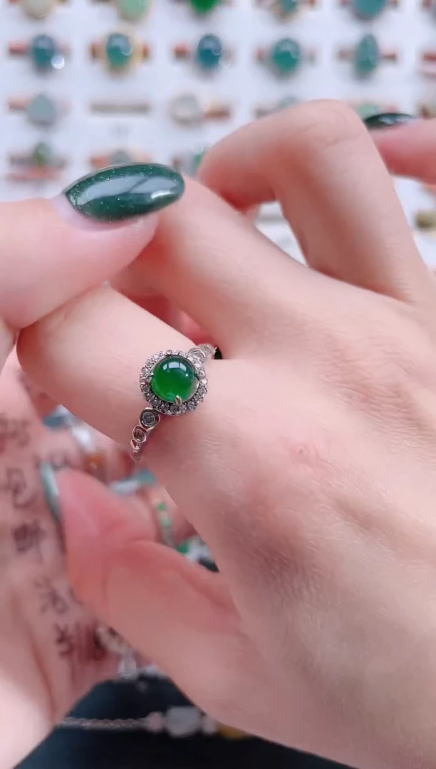 银S925镶嵌戒指翡翠天然翡翠