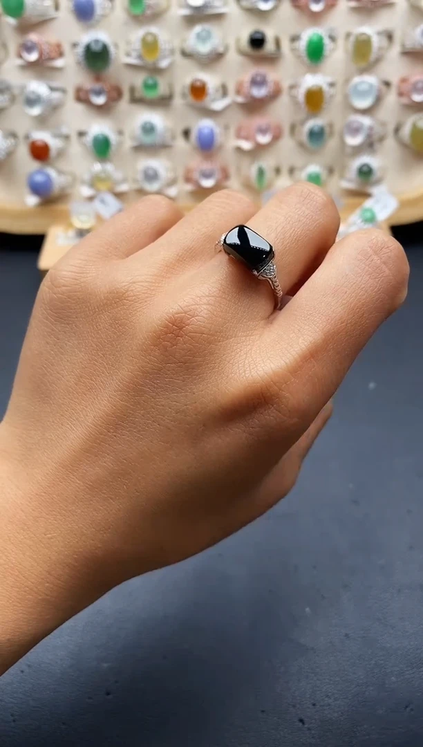 银S925镶嵌戒指翡翠缅甸天然A货翡翠2 4-4