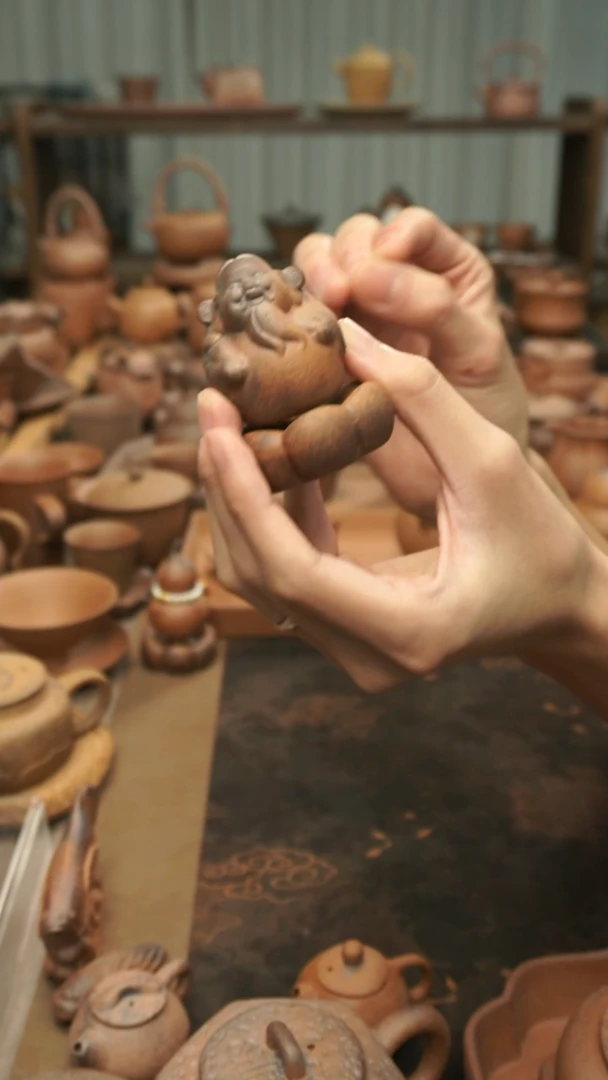 老岩泥财源滚滚来 转转财神 茶宠摆件