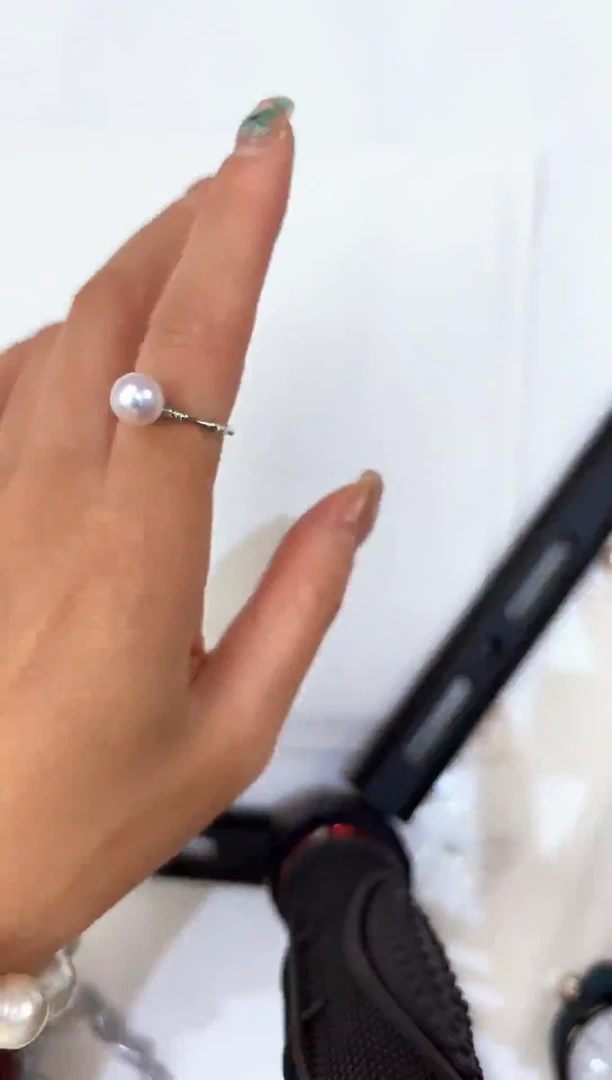 银S925镶嵌戒指淡水珍珠银款淡水珍珠戒指8-9mm