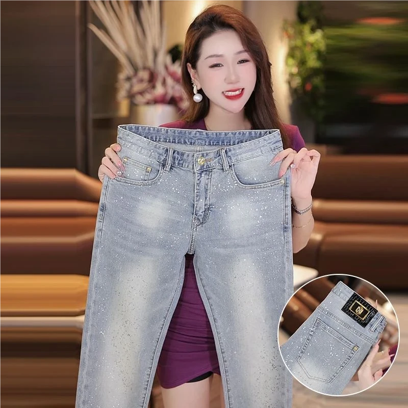 牛仔裤男款爆款2025新款烫银男士牛仔裤冬季潮流修身弹力裤子显瘦