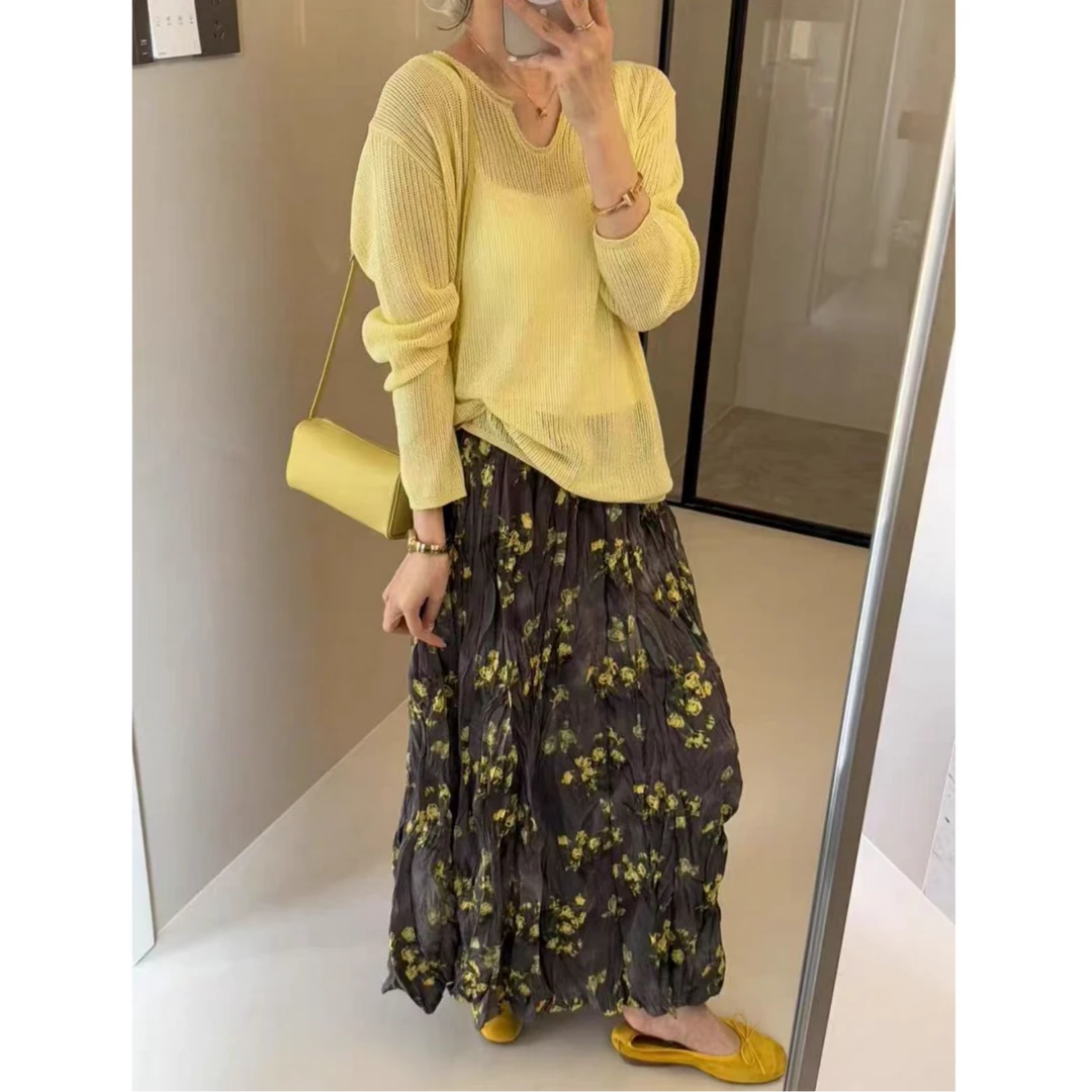 （柚子同款）GL夏款高腰显瘦碎花半身裙9319