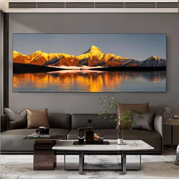 贡嘎金山靠山简约客厅沙发背景墙平面晶瓷挂画