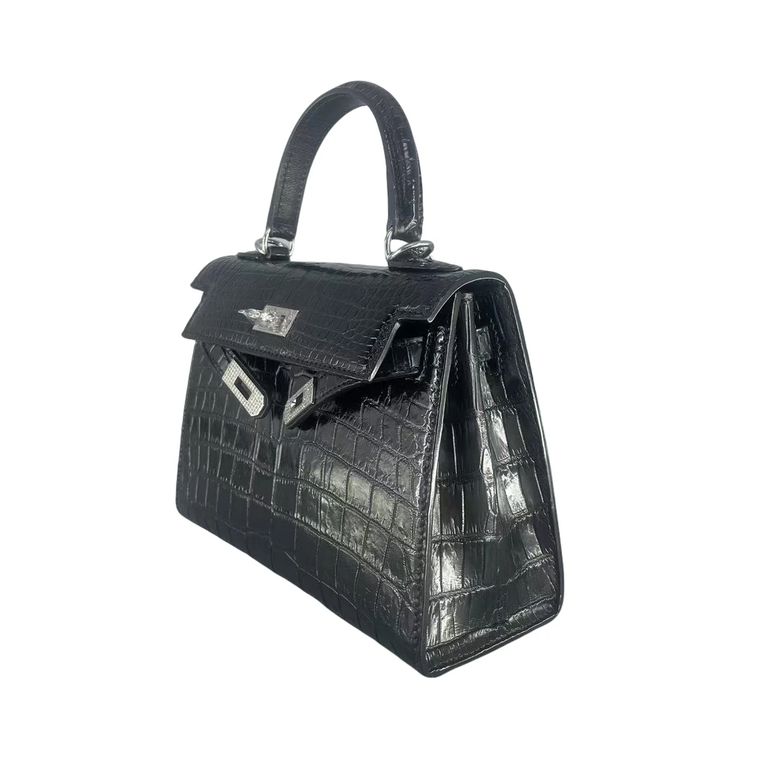 蛇年礼盒HiGH END高定KL28CM中光钻扣尼罗鳄鱼皮气质单肩手提包