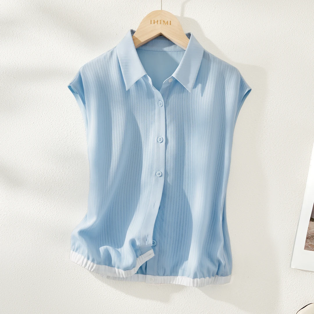 IHIMI【半岛】2024夏季气质简约清透雅致撞色条纹衬衫
