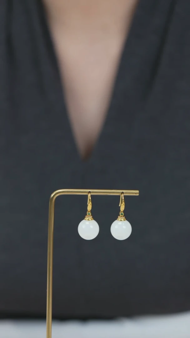 18K金镶嵌和田玉珠宝半成品耳饰L0993