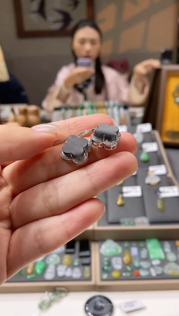 银S925镶嵌翡翠耳饰耳饰