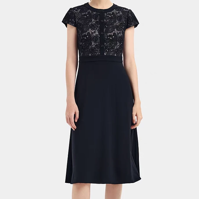 【宝】夏季新款气质复古浪漫银莲蕾丝小黑裙-BZ00412