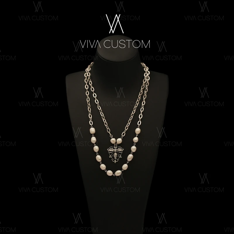 铜合金仿珍珠项链 （精工系列）中古设计感哥特风质感镶嵌蜜蜂项链