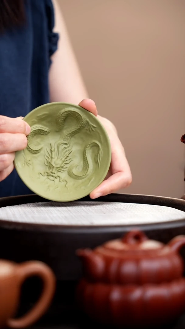 茶壶紫砂豆青砂斗笠龙杯