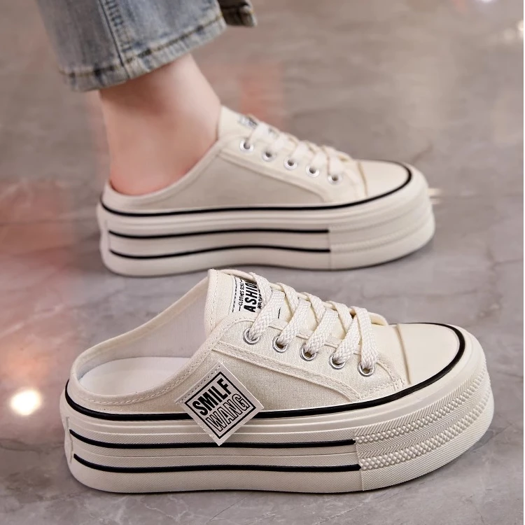 新百伦百搭帆布半拖鞋女春季外穿网红爆款高级感厚底无后跟懒人爆