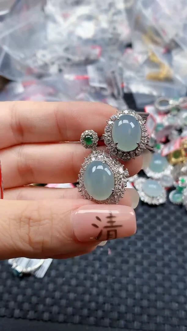 银S925镶嵌戒指翡翠天然A货缅甸翡翠