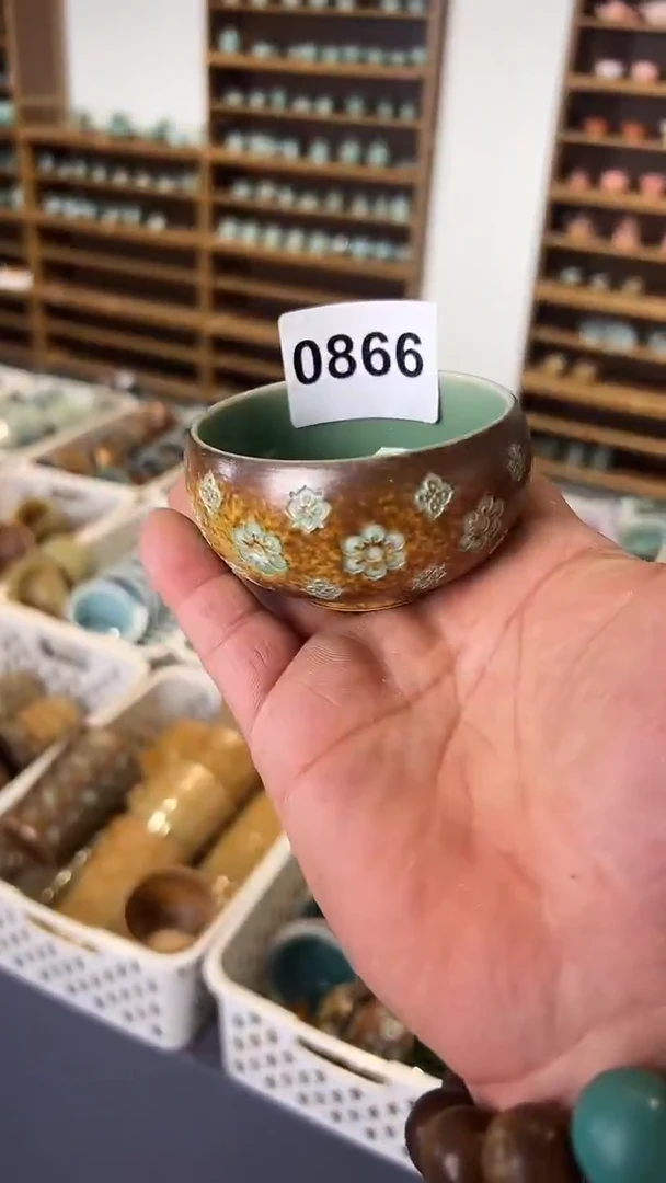 龙泉窑宝相花双釉禅定杯微瑕0866