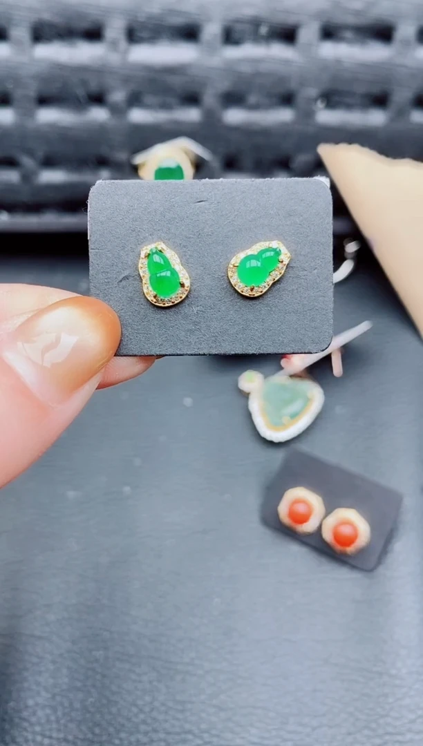 【闪购商品】翡翠耳饰银S925镶嵌天然a货翡翠1108