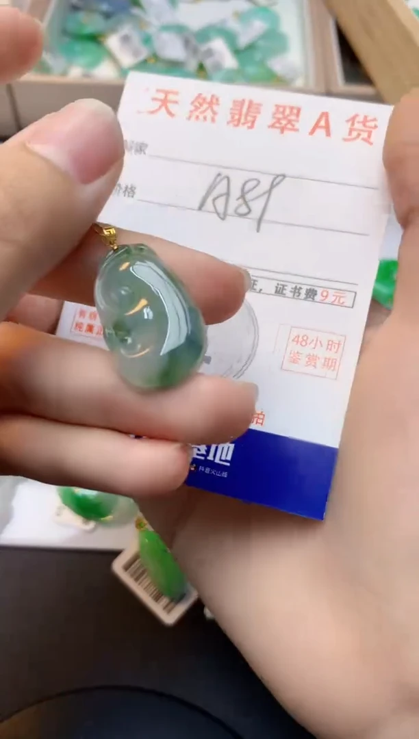 颈饰18K金镶嵌翡翠天然缅甸A货翡翠百元以上9元证书费自理