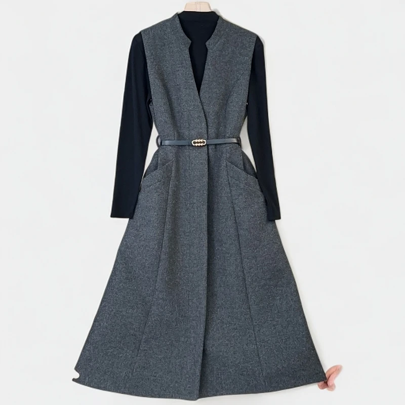 2025年气质新款收腰百搭简约减龄显瘦两件套连衣裙3831