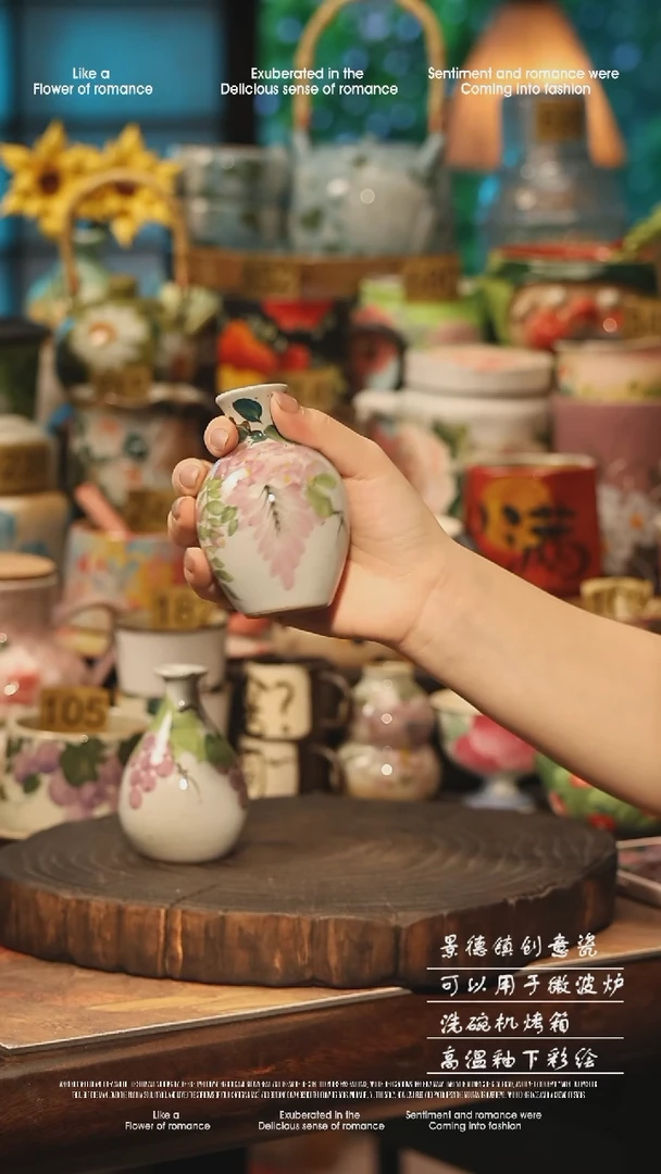 陶瓷随机小花瓶景德镇高温釉下彩手工手绘款式