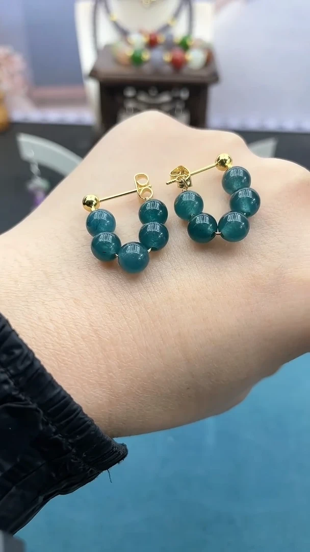 【闪购商品】翡翠耳饰14K金镶嵌6mm蓝水耳夹