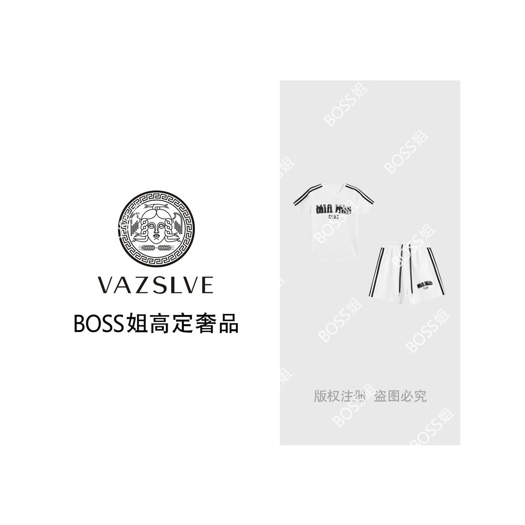 VAZSLVE/原创设计 秘鲁棉字母短袖+条纹短裤运动风套装msl544