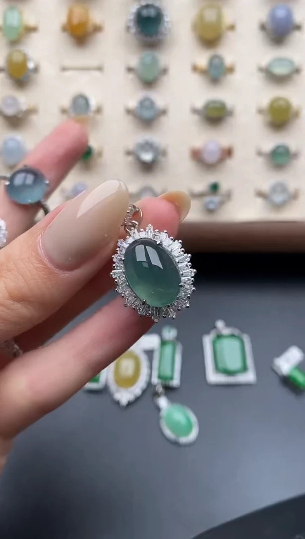 银S925镶嵌戒指翡翠一物一证一礼盒