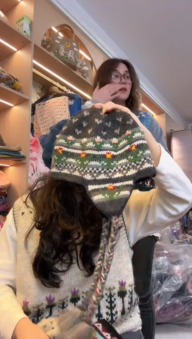 羊毛美利奴灰色仙人掌护耳帽