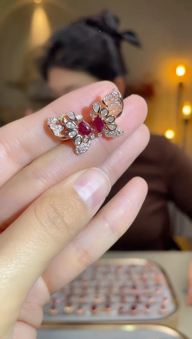 银S925镶嵌耳饰红宝石耳饰